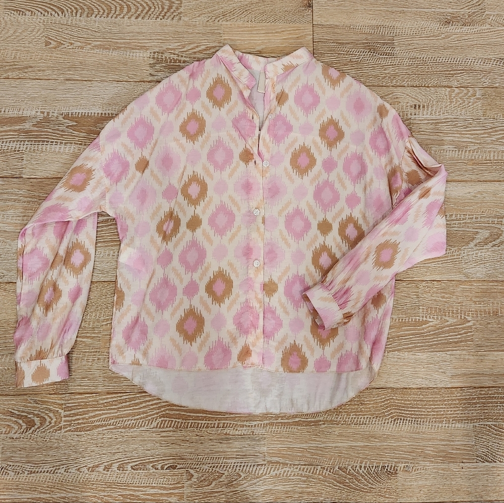 Pink and Brown Patterned Women's Top